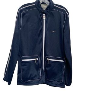 Fila originals made in Italy Track Jacket Navy White Patch Pockets Zip up Sz 10